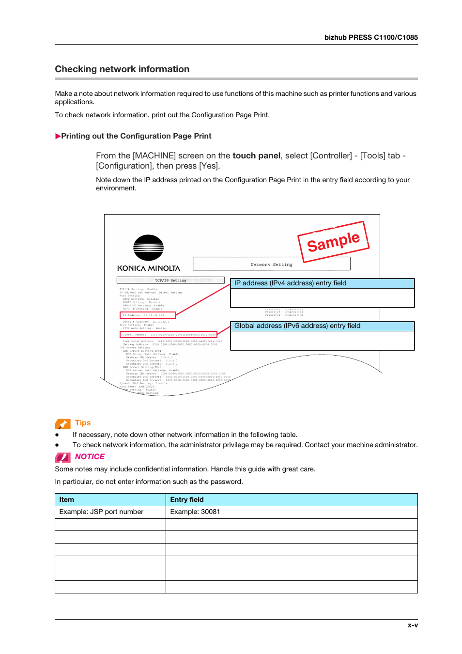 Checking network information, Sample | Konica Minolta IC-308 User Manual | Page 7 / 119