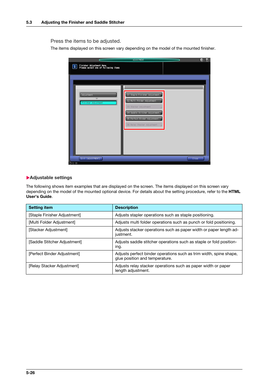 Adjustable settings, Adjustable settings -26 | Konica Minolta IC-308 User Manual | Page 74 / 119