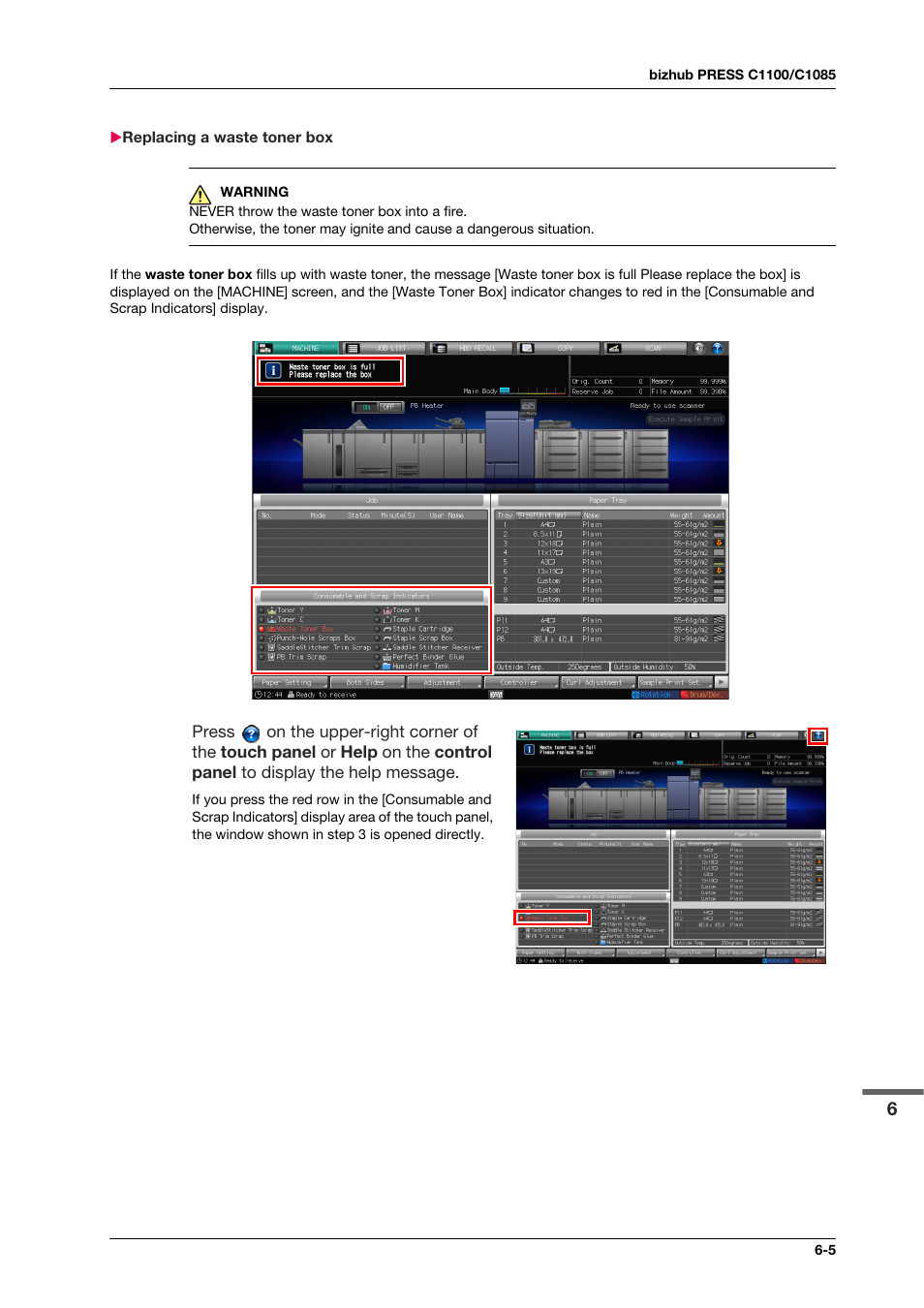 Replacing a waste toner box, Replacing a waste toner box -5 | Konica Minolta IC-308 User Manual | Page 79 / 119