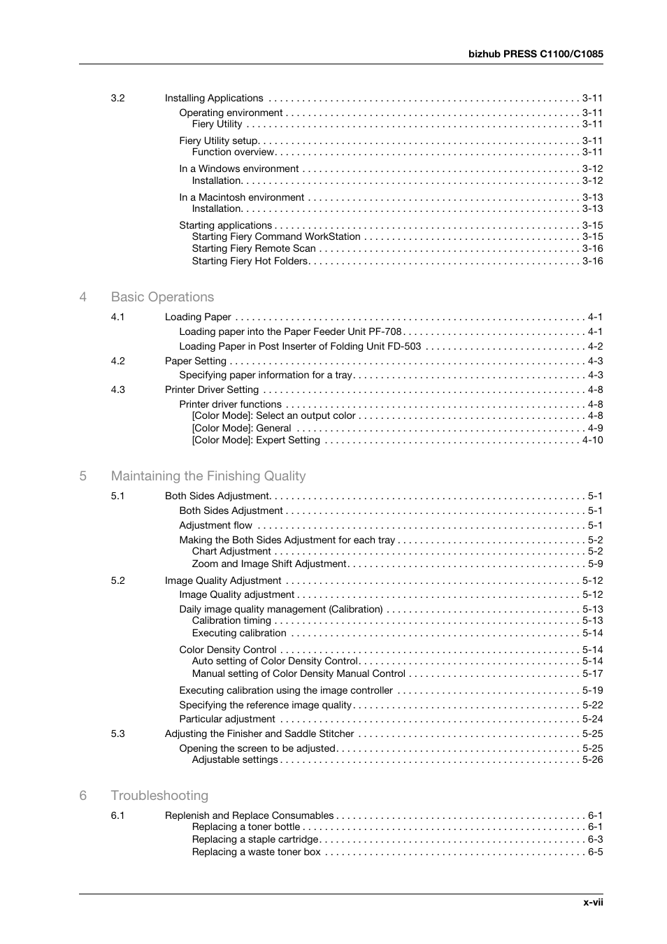 4basic operations, 5maintaining the finishing quality, 6troubleshooting | Konica Minolta IC-308 User Manual | Page 9 / 119