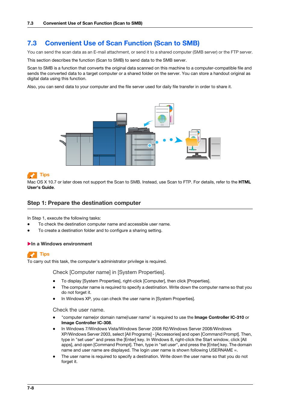 3 convenient use of scan function (scan to smb), Step 1: prepare the destination computer, In a windows environment | Convenient use of scan function (scan to smb) -8, Step 1: prepare the destination computer -8, In a windows environment -8 | Konica Minolta IC-308 User Manual | Page 96 / 119