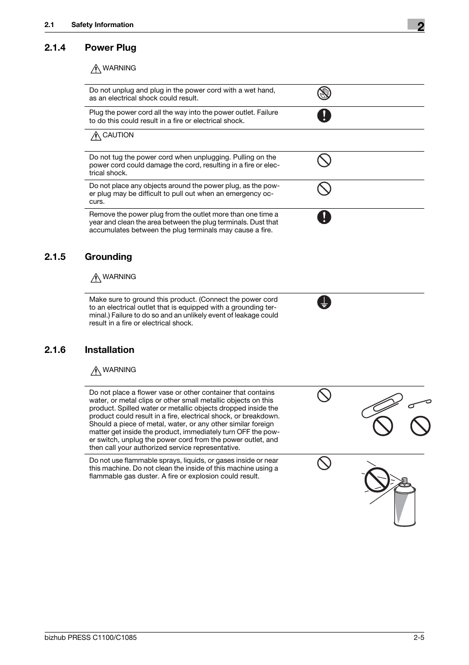 4 power plug, 5 grounding, 6 installation | Power plug -5, Grounding -5, Installation -5 | Konica Minolta bizhub PRESS C1085 User Manual | Page 13 / 48