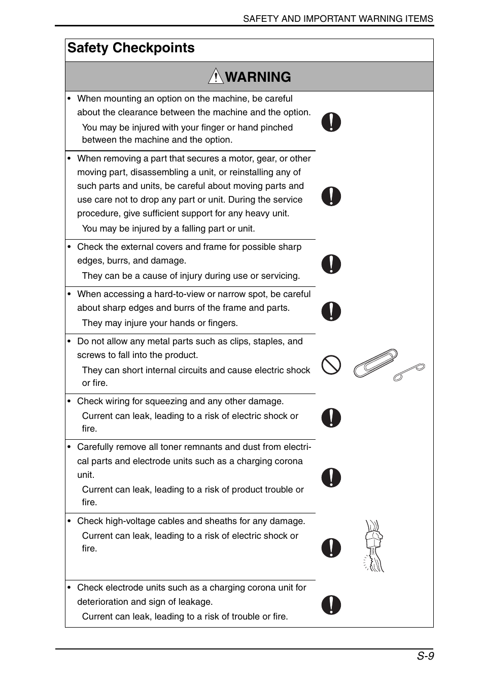 Safety checkpoints warning | Konica Minolta bizhub 552 User Manual | Page 12 / 33