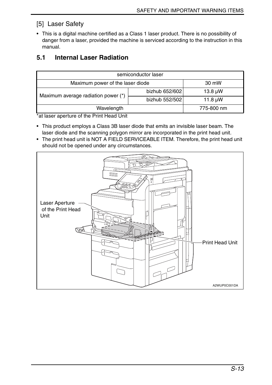 1 internal laser radiation, 5] laser safety | Konica Minolta bizhub 552 User Manual | Page 16 / 33