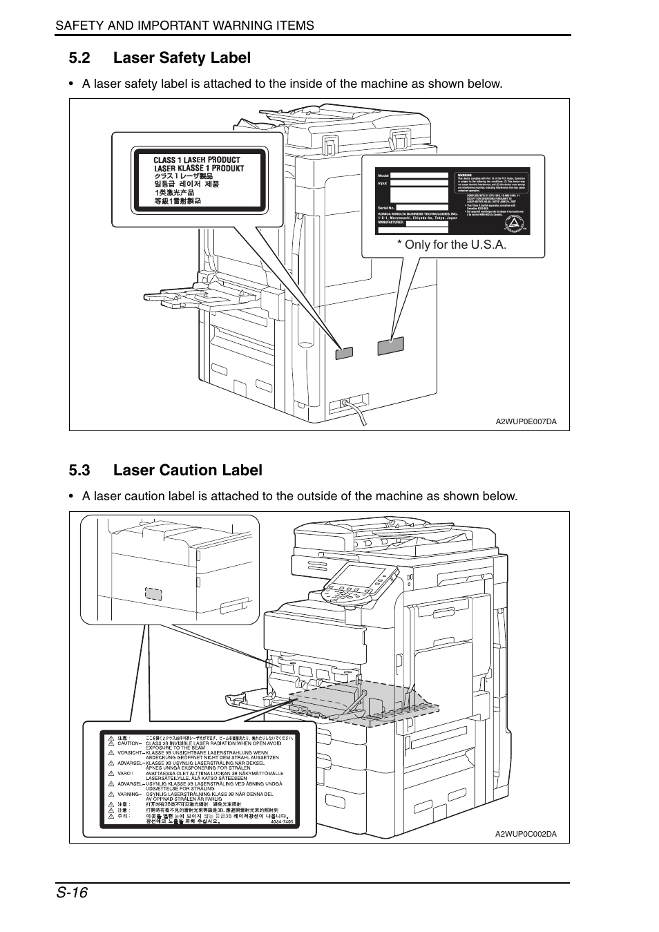 2 laser safety label, 3 laser caution label | Konica Minolta bizhub 552 User Manual | Page 19 / 33