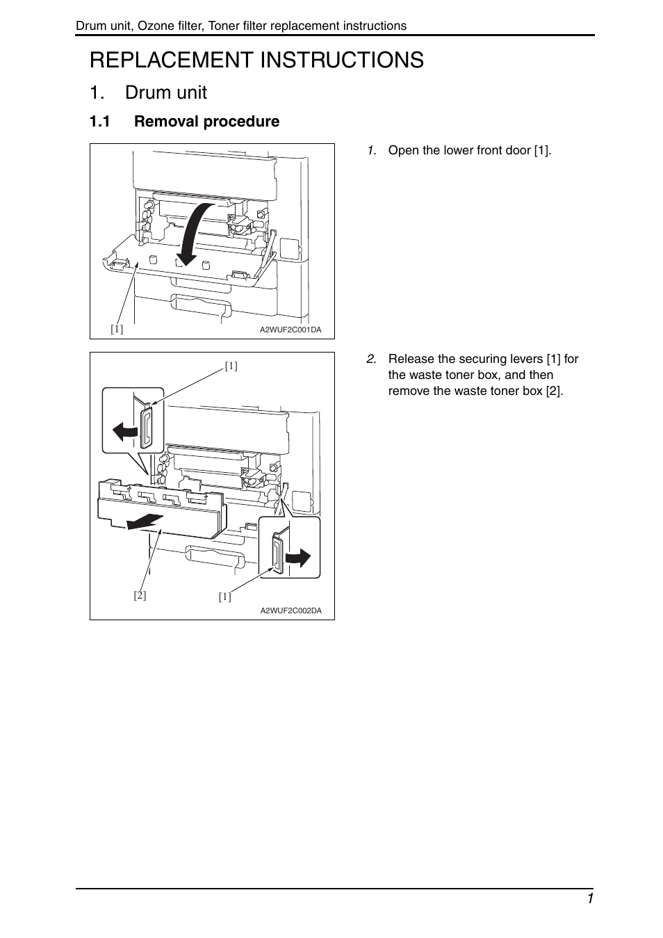 Replacement instructions, Drum unit, 1 removal procedure | Konica Minolta bizhub 552 User Manual | Page 27 / 33