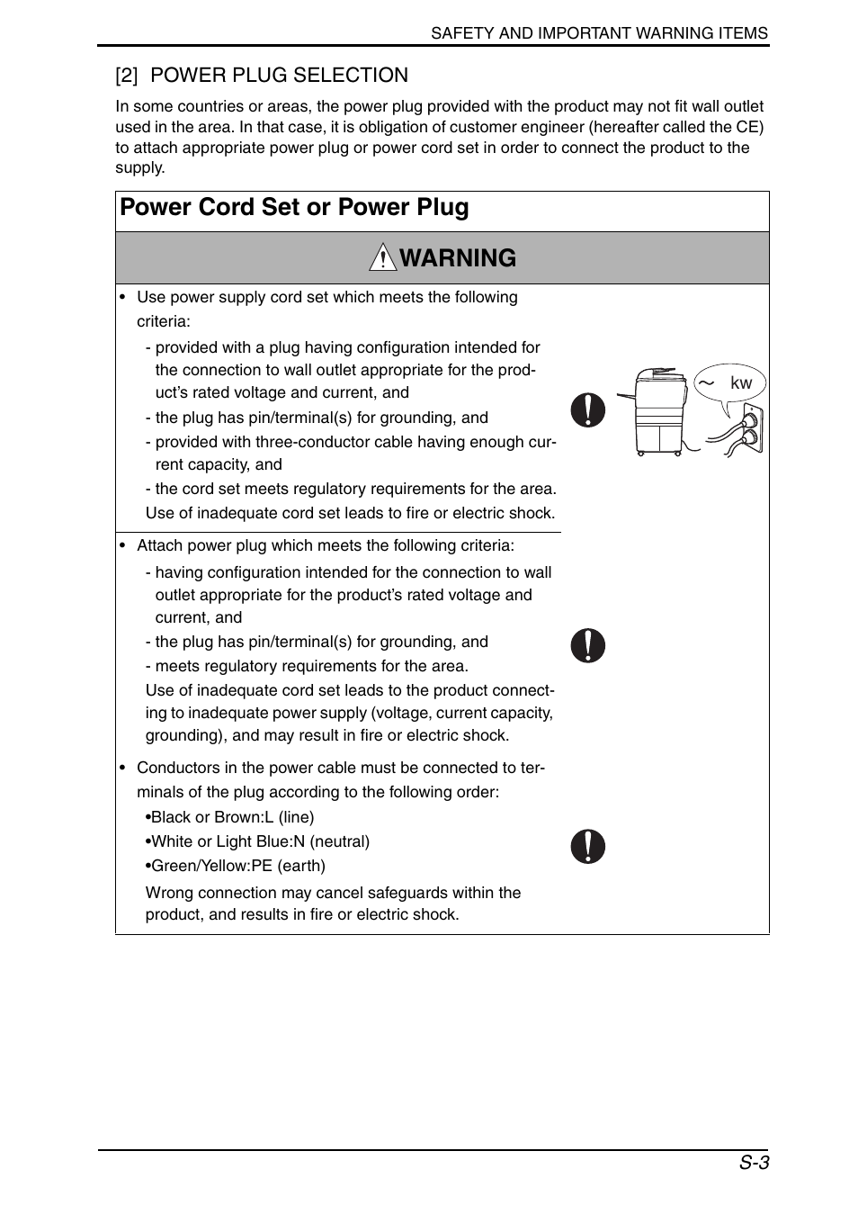 Power cord set or power plug warning | Konica Minolta bizhub 552 User Manual | Page 6 / 33