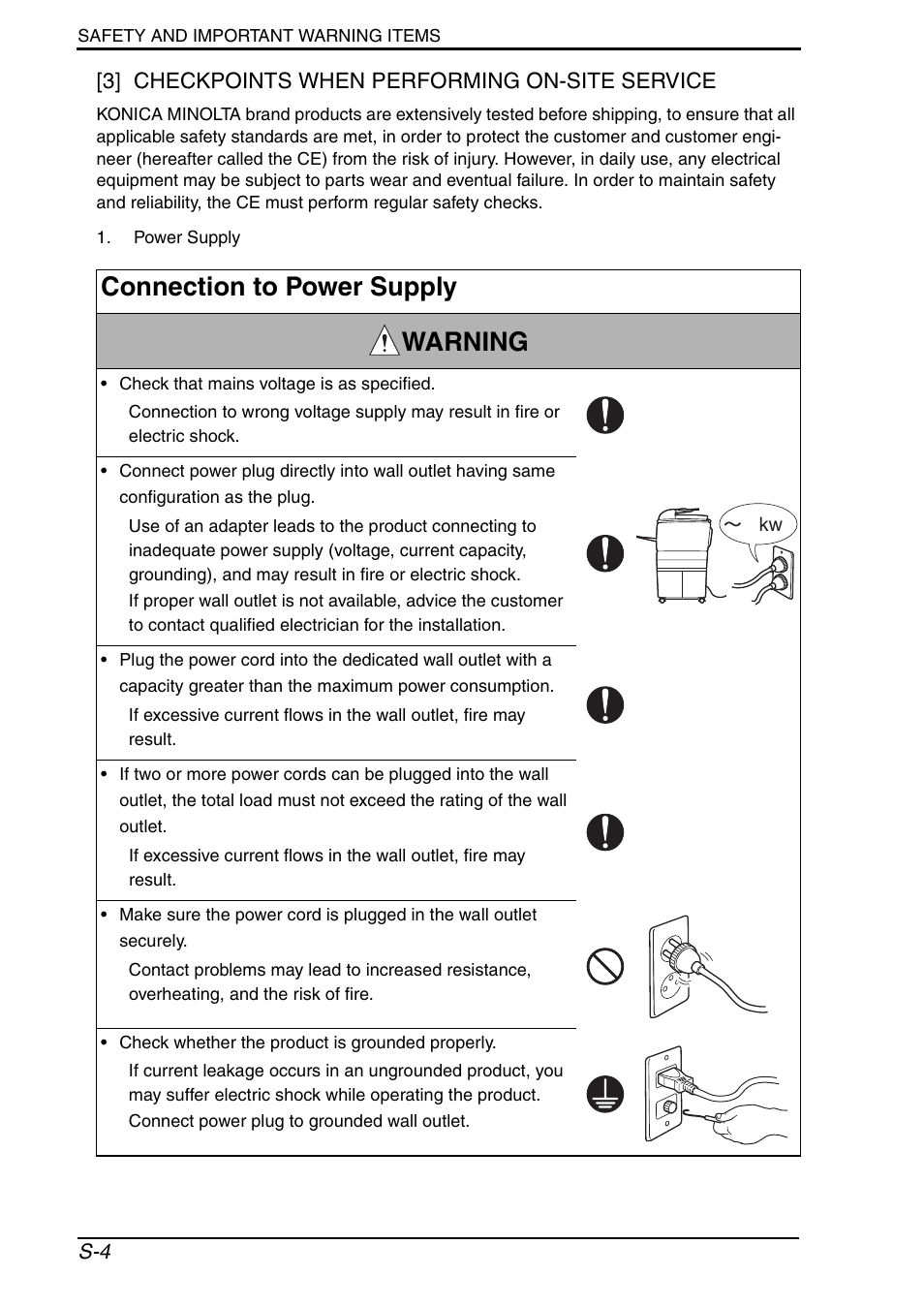 Connection to power supply warning | Konica Minolta bizhub 552 User Manual | Page 7 / 33