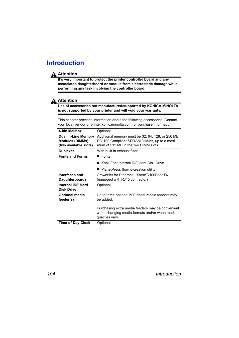 Introduction, Introduction 104 | Konica Minolta PAGEPRO 9100 User Manual | Page 110 / 178