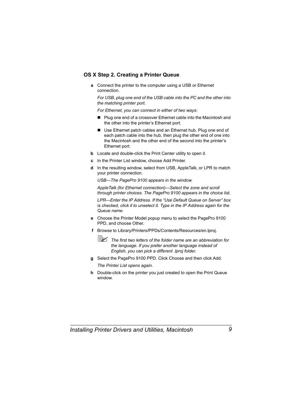 Os x step 2. creating a printer queue | Konica Minolta PAGEPRO 9100 User Manual | Page 15 / 178