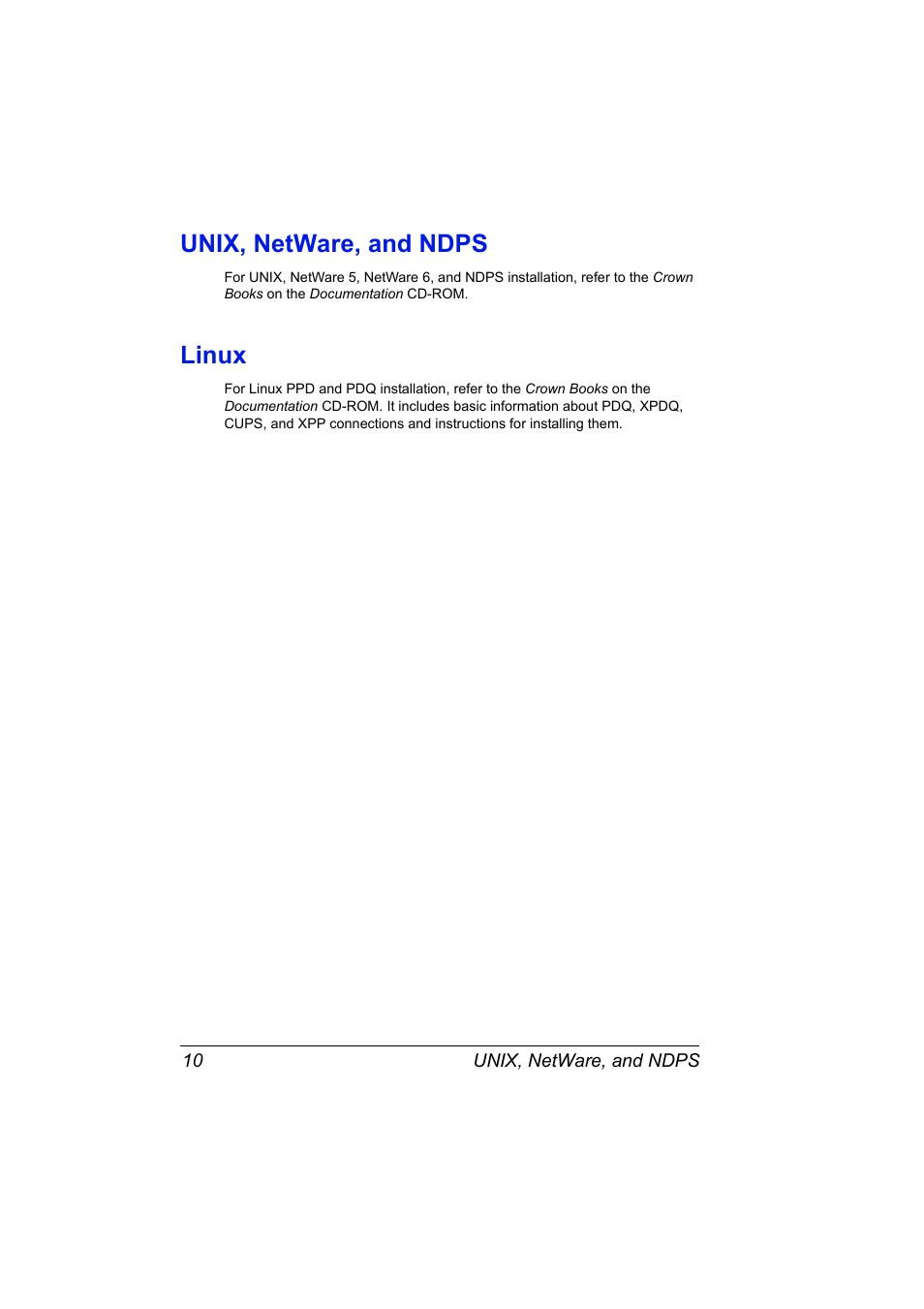 Unix, netware, and ndps, Linux, Unix, netware, and ndps 10 linux 10 | Konica Minolta PAGEPRO 9100 User Manual | Page 16 / 178