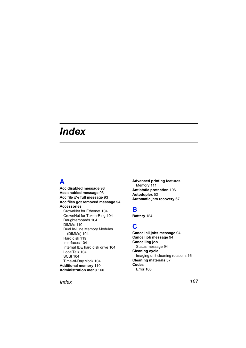 Index | Konica Minolta PAGEPRO 9100 User Manual | Page 173 / 178