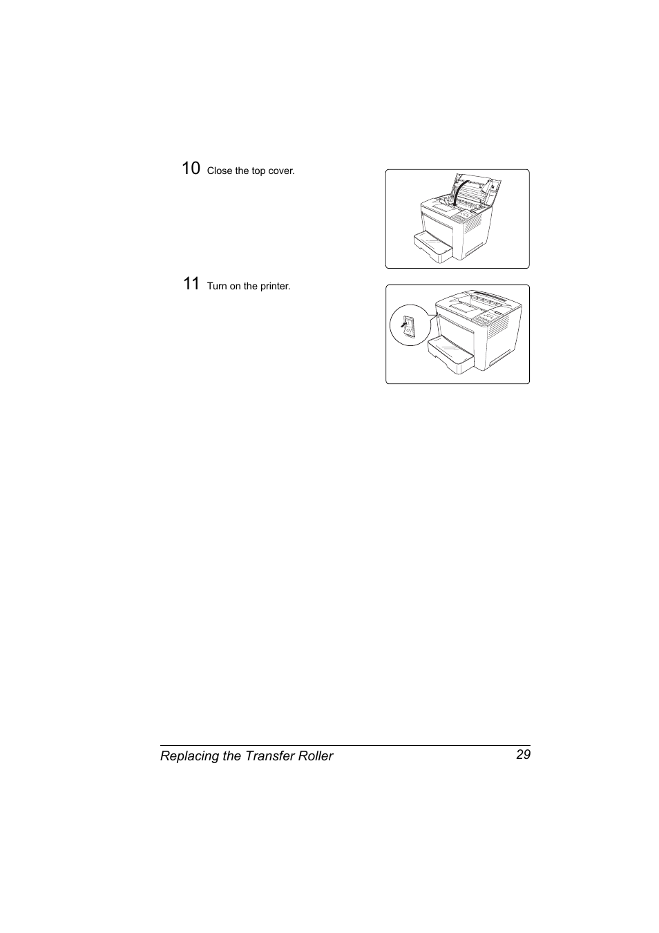 10 close the top cover, 11 turn on the printer | Konica Minolta PAGEPRO 9100 User Manual | Page 35 / 178