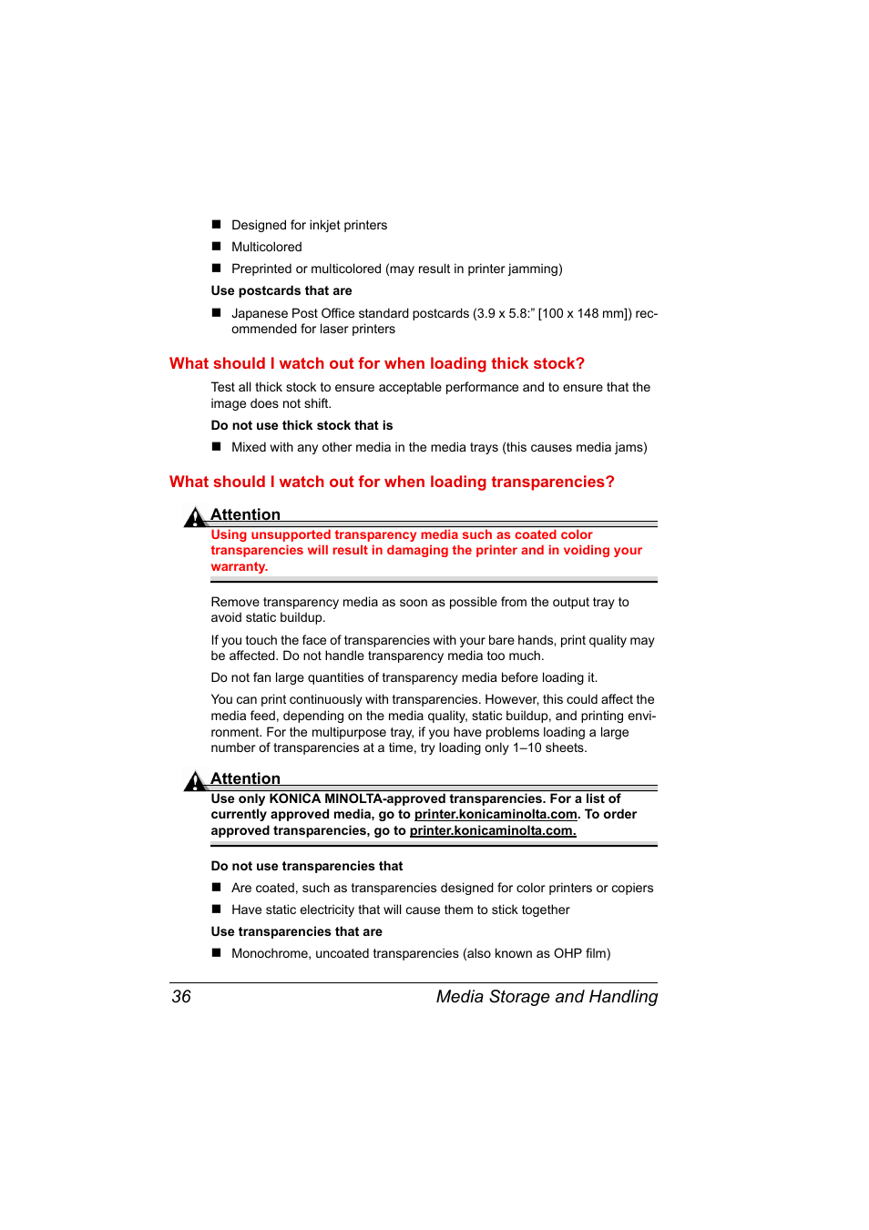 Media storage and handling 36 | Konica Minolta PAGEPRO 9100 User Manual | Page 42 / 178