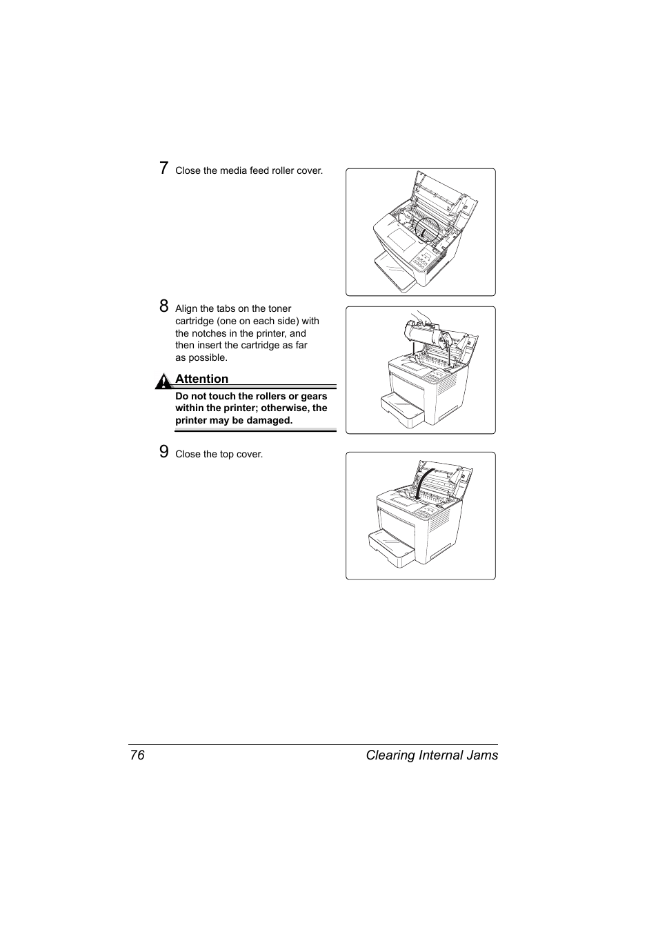 7 close the media feed roller cover, 9 close the top cover | Konica Minolta PAGEPRO 9100 User Manual | Page 82 / 178