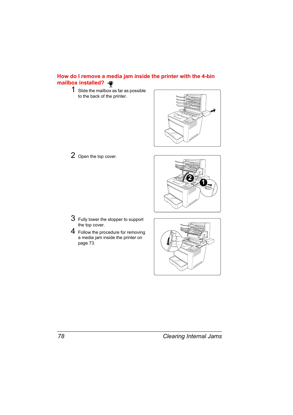 2 open the top cover, 3 fully lower the stopper to support the top cover | Konica Minolta PAGEPRO 9100 User Manual | Page 84 / 178