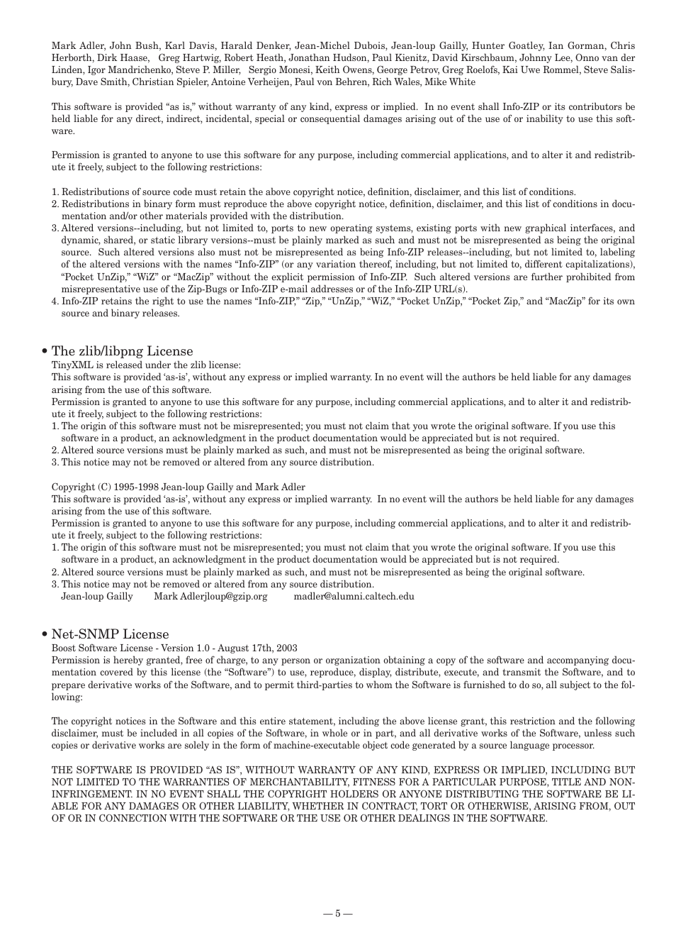 The zlib/libpng license, Net-snmp license | Konica Minolta bizhub 25 User Manual | Page 5 / 10