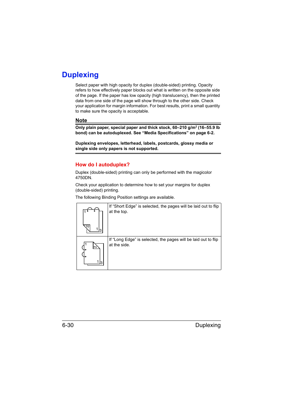 Duplexing, Duplexing -30, Duplexing 6-30 | Konica Minolta magicolor 4750EN-4750DN User Manual | Page 149 / 280