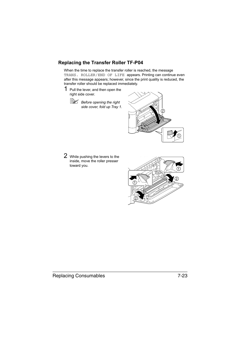 Replacing the transfer roller tf-p04, Replacing the transfer roller tf-p04 -23 | Konica Minolta magicolor 4750EN-4750DN User Manual | Page 176 / 280