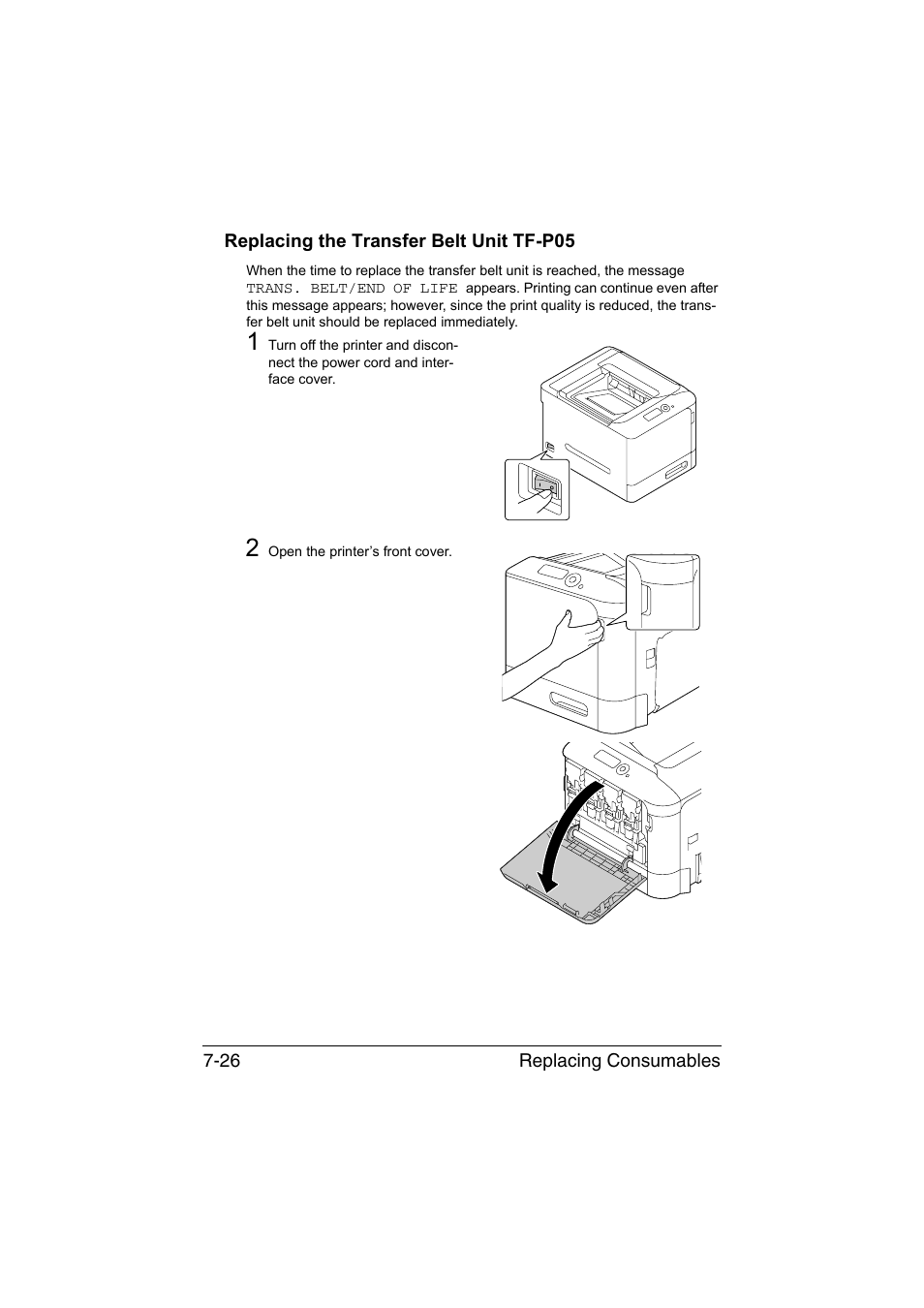 Replacing the transfer belt unit tf-p05, Replacing the transfer belt unit tf-p05 -26 | Konica Minolta magicolor 4750EN-4750DN User Manual | Page 179 / 280
