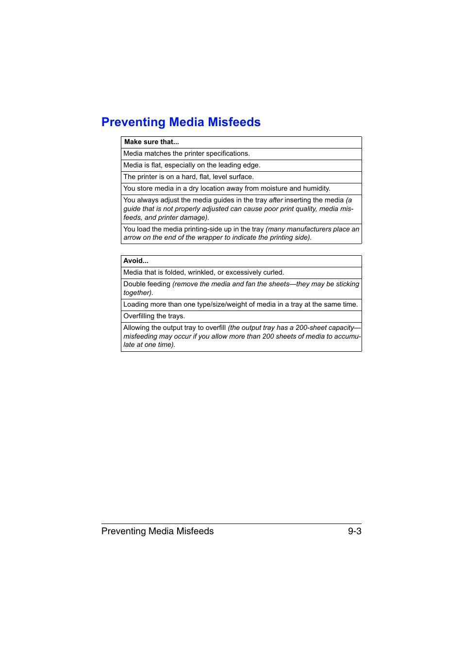 Preventing media misfeeds, Preventing media misfeeds -3 | Konica Minolta magicolor 4750EN-4750DN User Manual | Page 210 / 280
