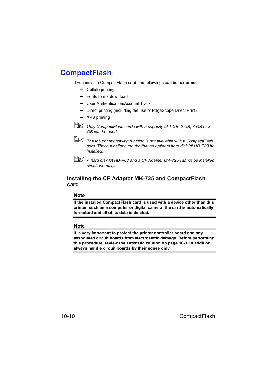 Compactflash, Compactflash -10 | Konica Minolta magicolor 4750EN-4750DN User Manual | Page 263 / 280