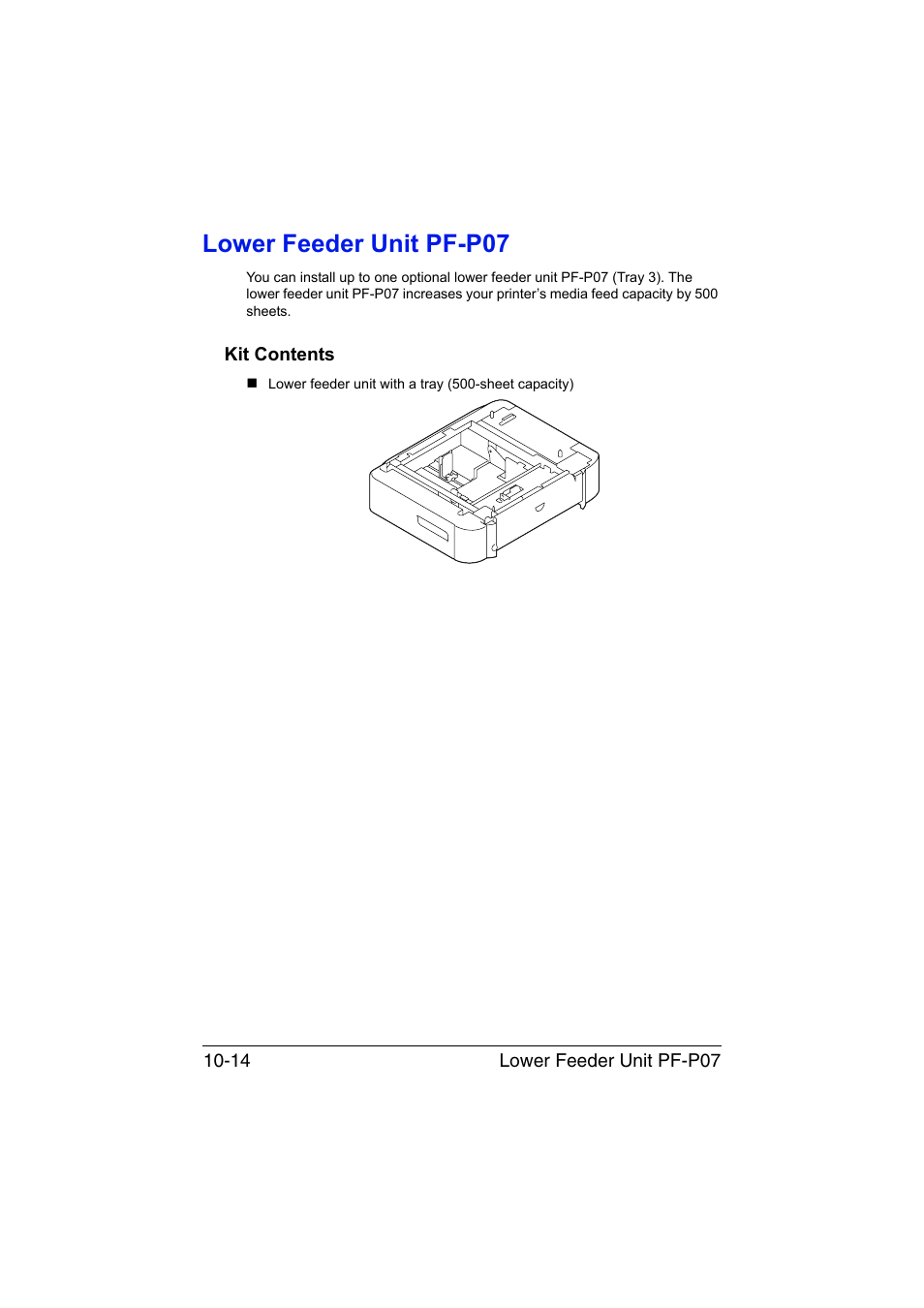 Lower feeder unit pf-p07, Kit contents, Lower feeder unit pf-p07 -14 | Kit contents -14 | Konica Minolta magicolor 4750EN-4750DN User Manual | Page 267 / 280