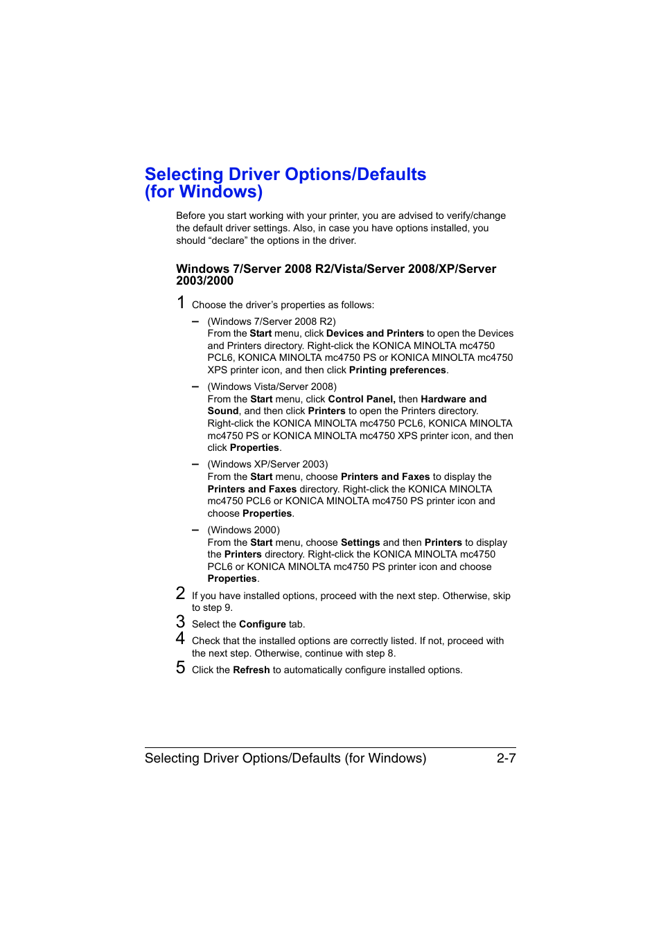 Selecting driver options/defaults (for windows), Selecting driver options/defaults (for windows) -7 | Konica Minolta magicolor 4750EN-4750DN User Manual | Page 28 / 280