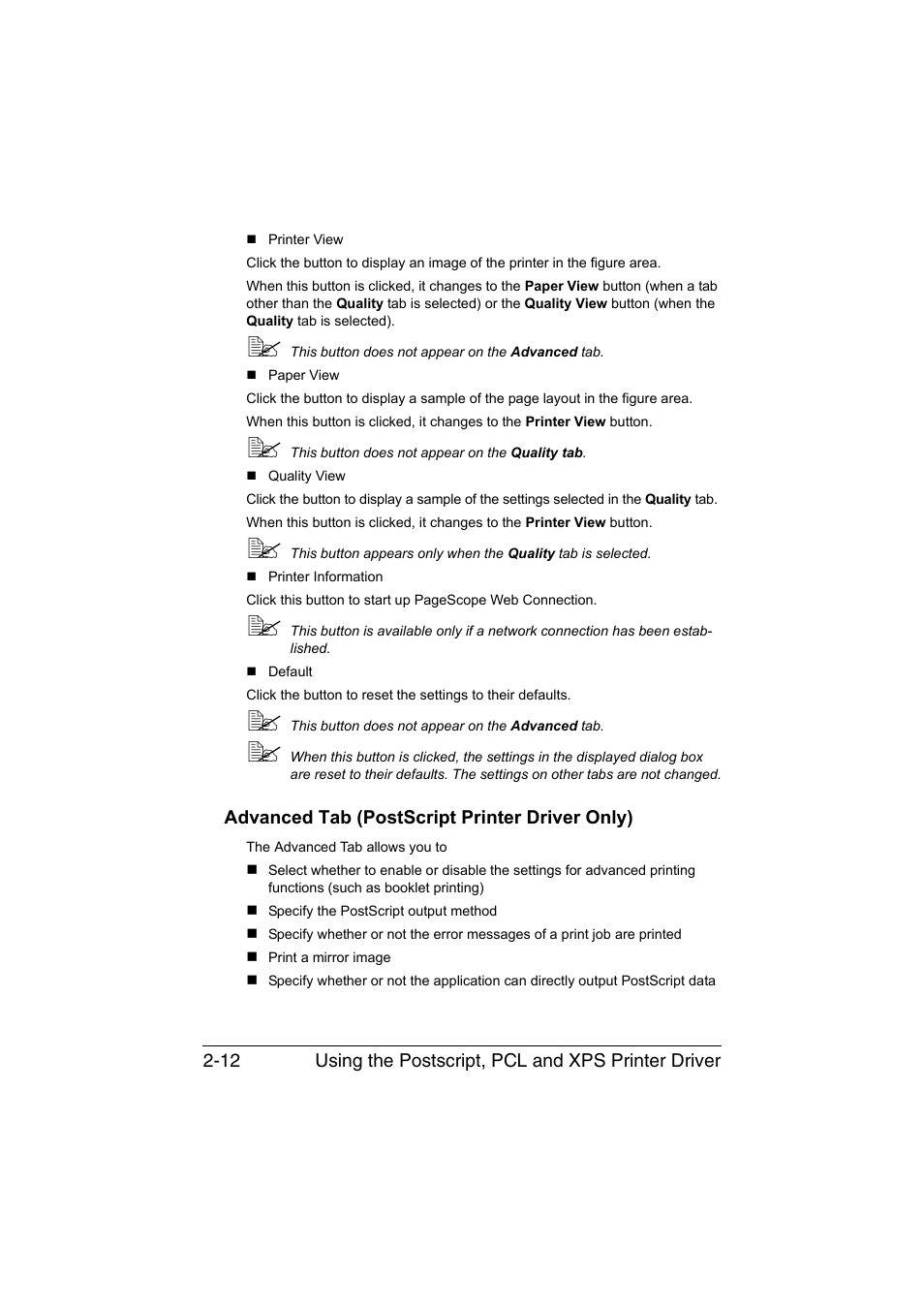 Advanced tab (postscript printer driver only), Advanced tab (postscript printer driver only) -12 | Konica Minolta magicolor 4750EN-4750DN User Manual | Page 33 / 280