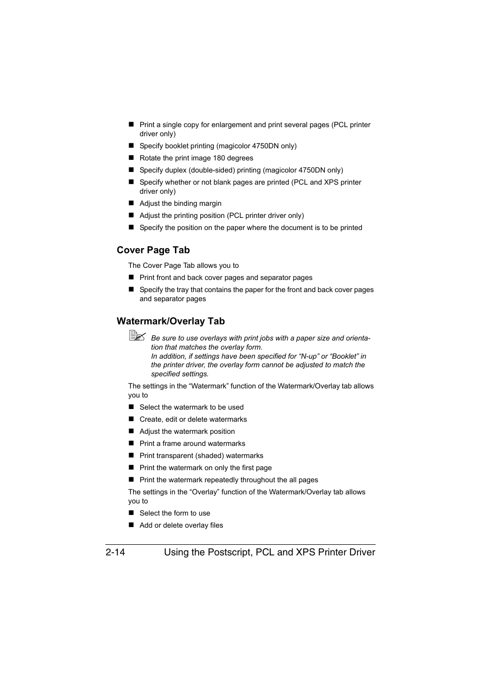 Watermark/overlay tab, Cover page tab | Konica Minolta magicolor 4750EN-4750DN User Manual | Page 35 / 280