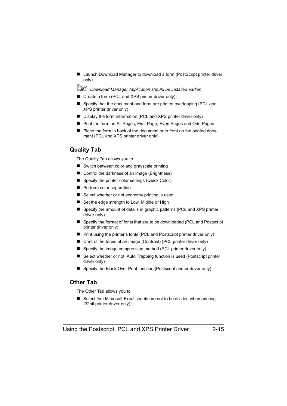 Quality tab, Other tab, Quality tab -15 other tab -15 | Konica Minolta magicolor 4750EN-4750DN User Manual | Page 36 / 280