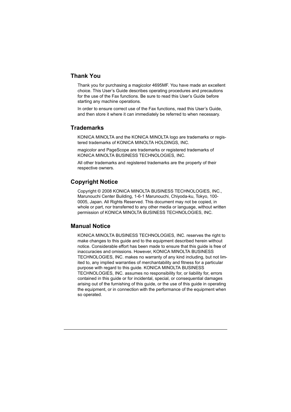 Konica Minolta MAGICOLOR 4695MF User Manual | Page 2 / 110
