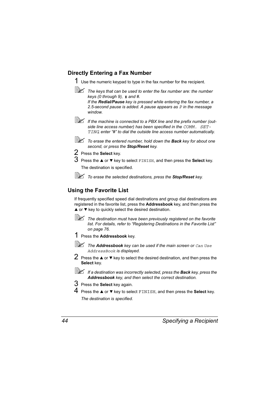 Directly entering a fax number, Using the favorite list | Konica Minolta MAGICOLOR 4695MF User Manual | Page 50 / 110