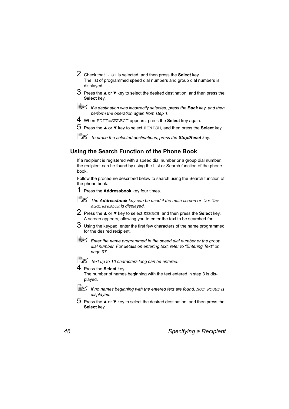 Using the search function of the phone book, Using the search function of the phone book 46 | Konica Minolta MAGICOLOR 4695MF User Manual | Page 52 / 110