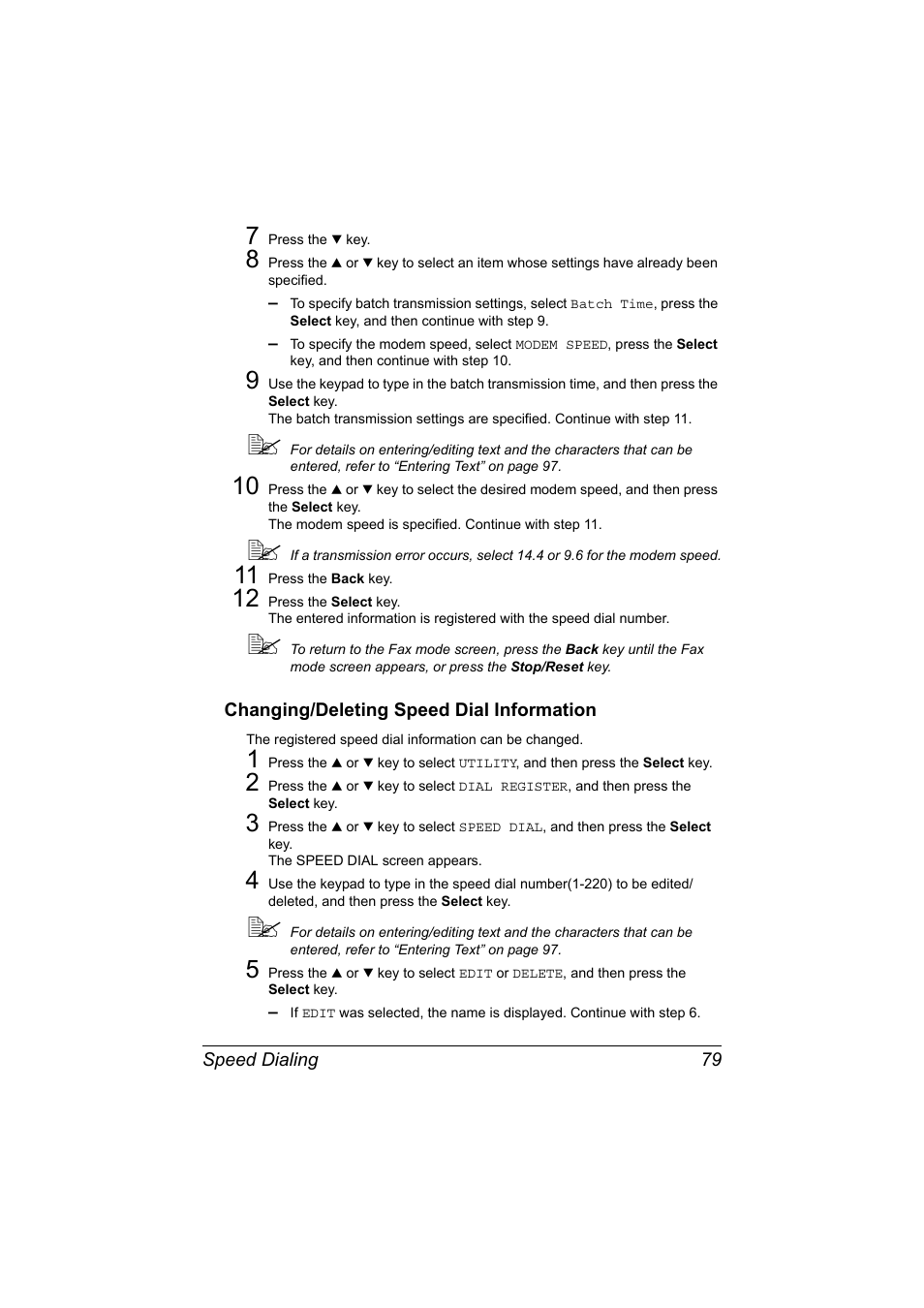 Changing/deleting speed dial information, Changing/deleting speed dial information 79 | Konica Minolta MAGICOLOR 4695MF User Manual | Page 85 / 110