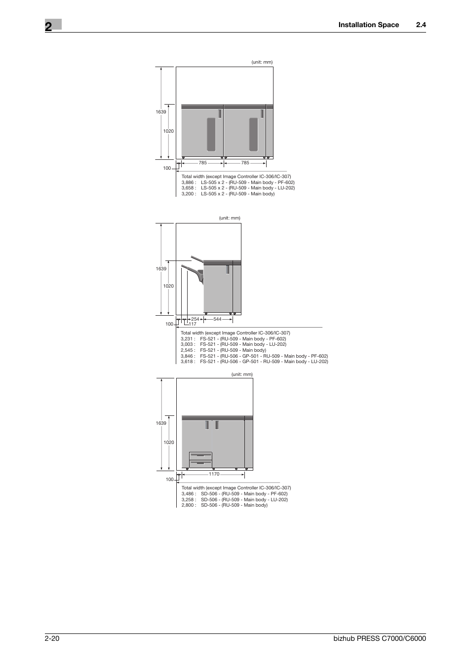 Installation space | Konica Minolta bizhub PRESS C6000 User Manual | Page 29 / 42