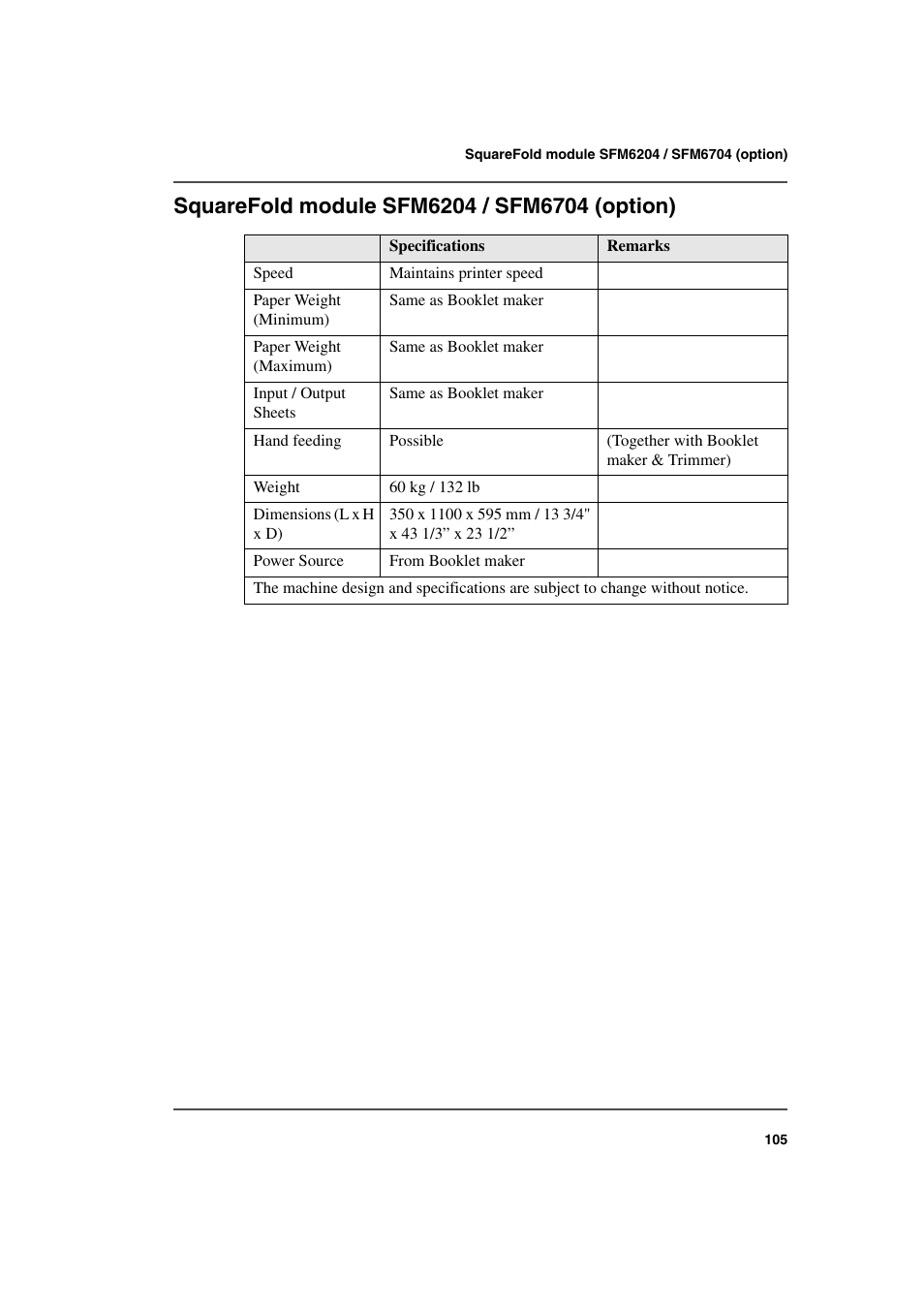 Squarefold module sfm6204 / sfm6704 (option) | Konica Minolta bizhub PRO 2500P User Manual | Page 105 / 108