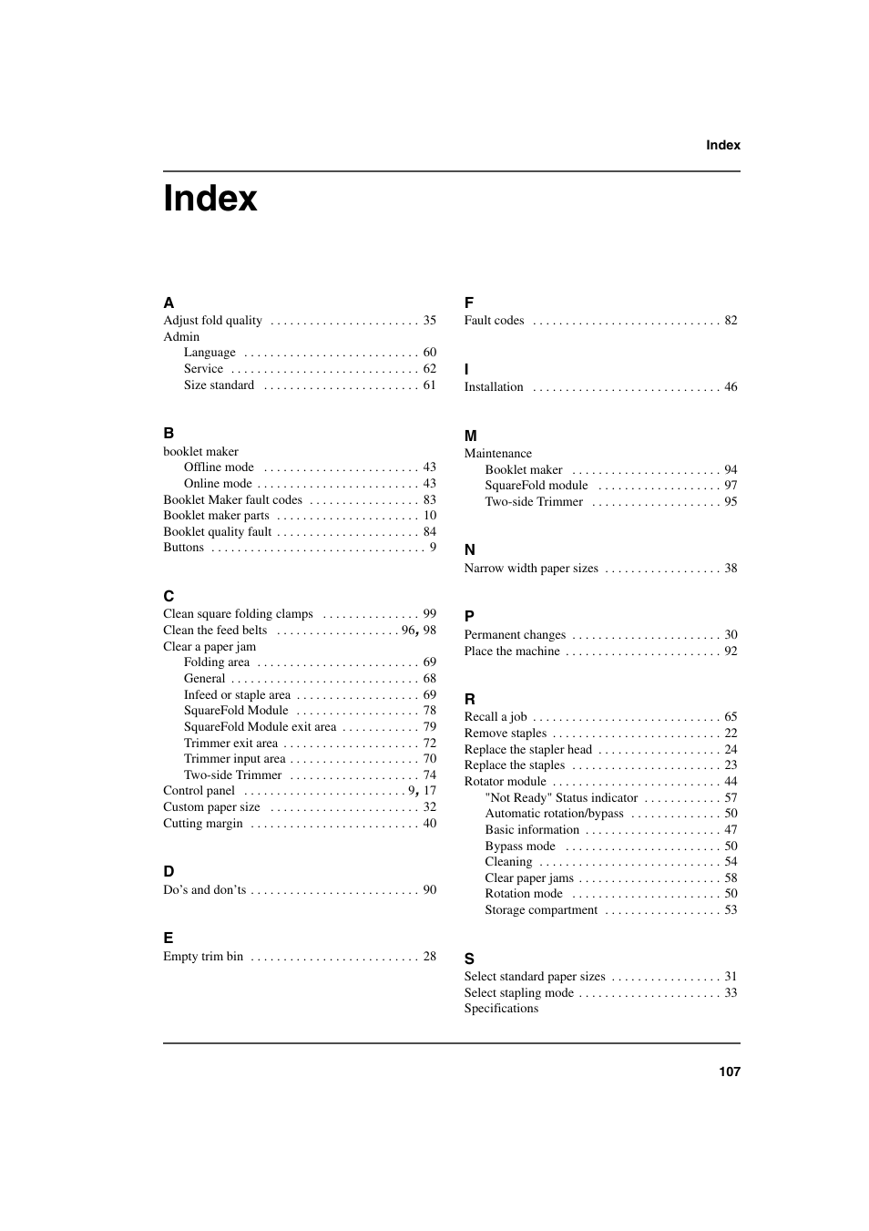 Index | Konica Minolta bizhub PRO 2500P User Manual | Page 107 / 108