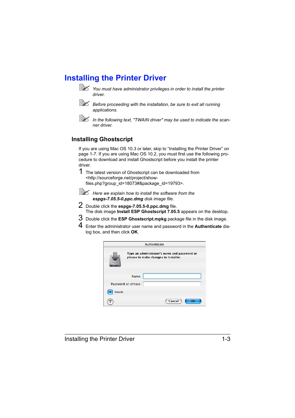 Installing the printer driver, Installing ghostscript, Installing the printer driver -3 | Installing ghostscript -3 | Konica Minolta magicolor 1680MF User Manual | Page 10 / 121