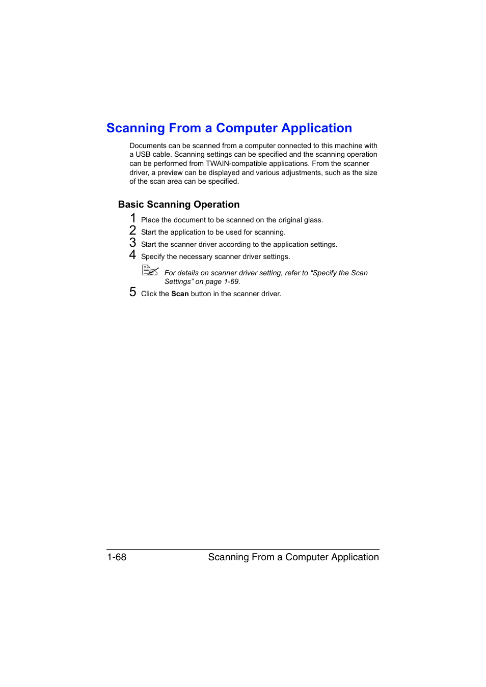 Scanning from a computer application, Basic scanning operation, Scanning from a computer application -68 | Basic scanning operation -68 | Konica Minolta magicolor 1680MF User Manual | Page 75 / 121