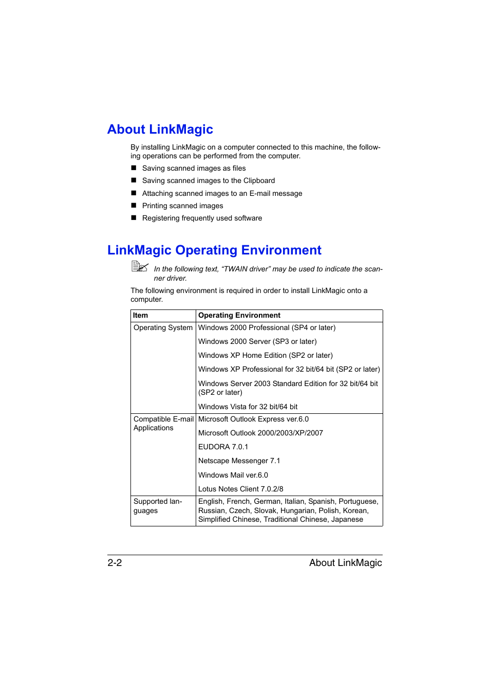 About linkmagic, Linkmagic operating environment, About linkmagic 2-2 | Konica Minolta magicolor 1680MF User Manual | Page 85 / 121