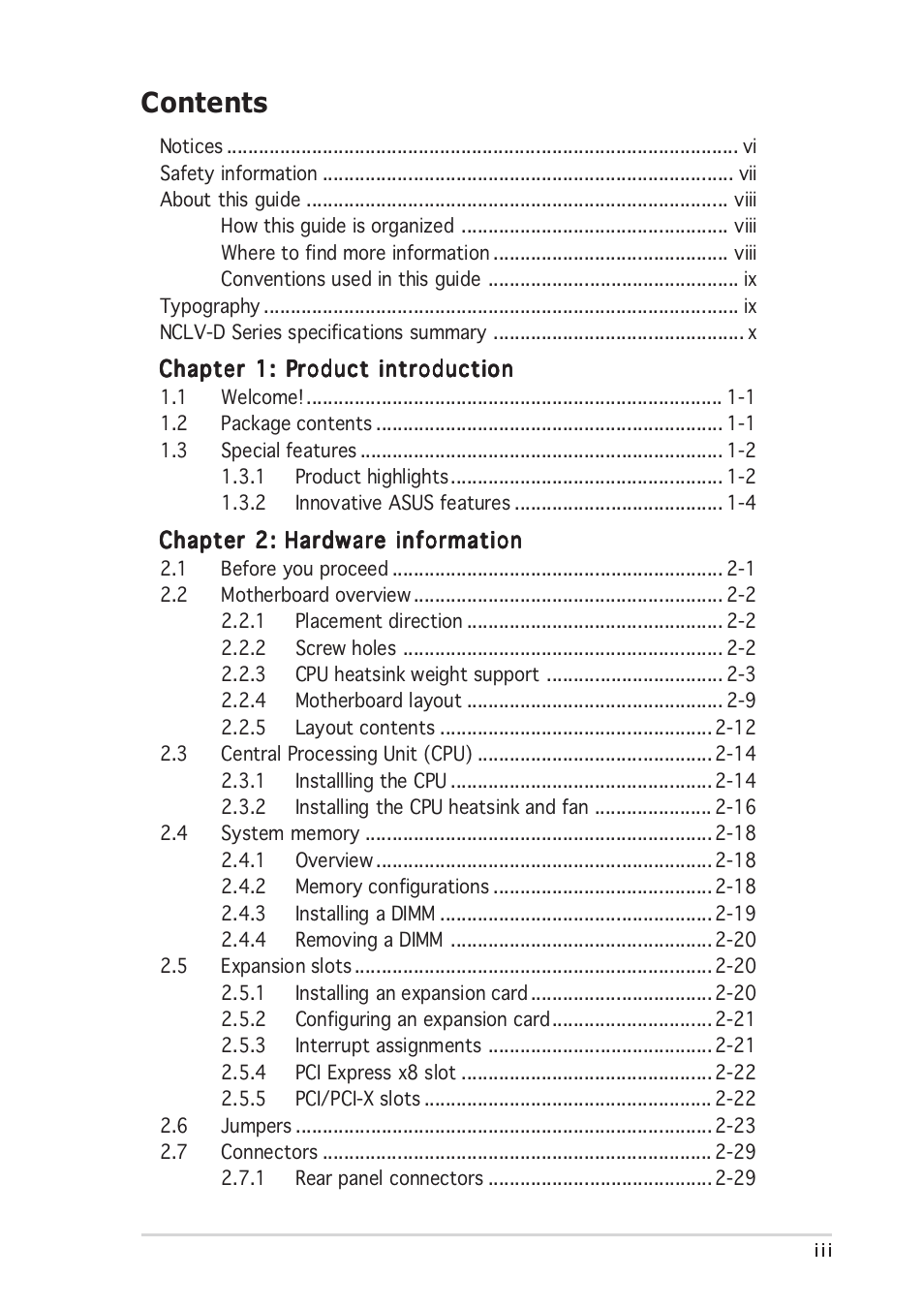 Asus NCLV-D User Manual | Page 3 / 104