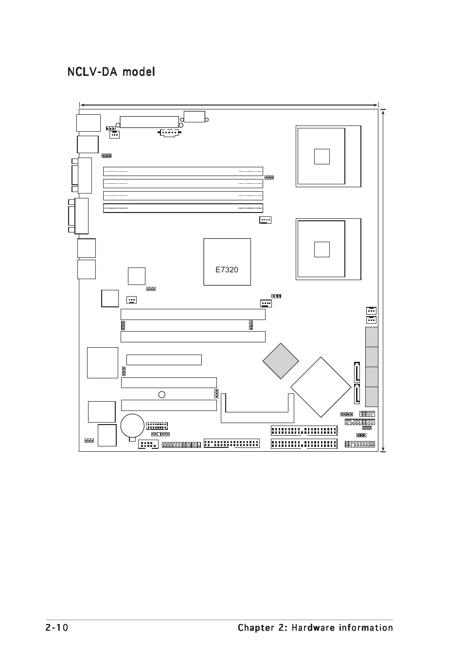 Nclv-da model, Mpga 604, Intel | Super i/o intel, Ssipwr1, Vga com1, Mch e7320 | Asus NCLV-D User Manual | Page 30 / 104