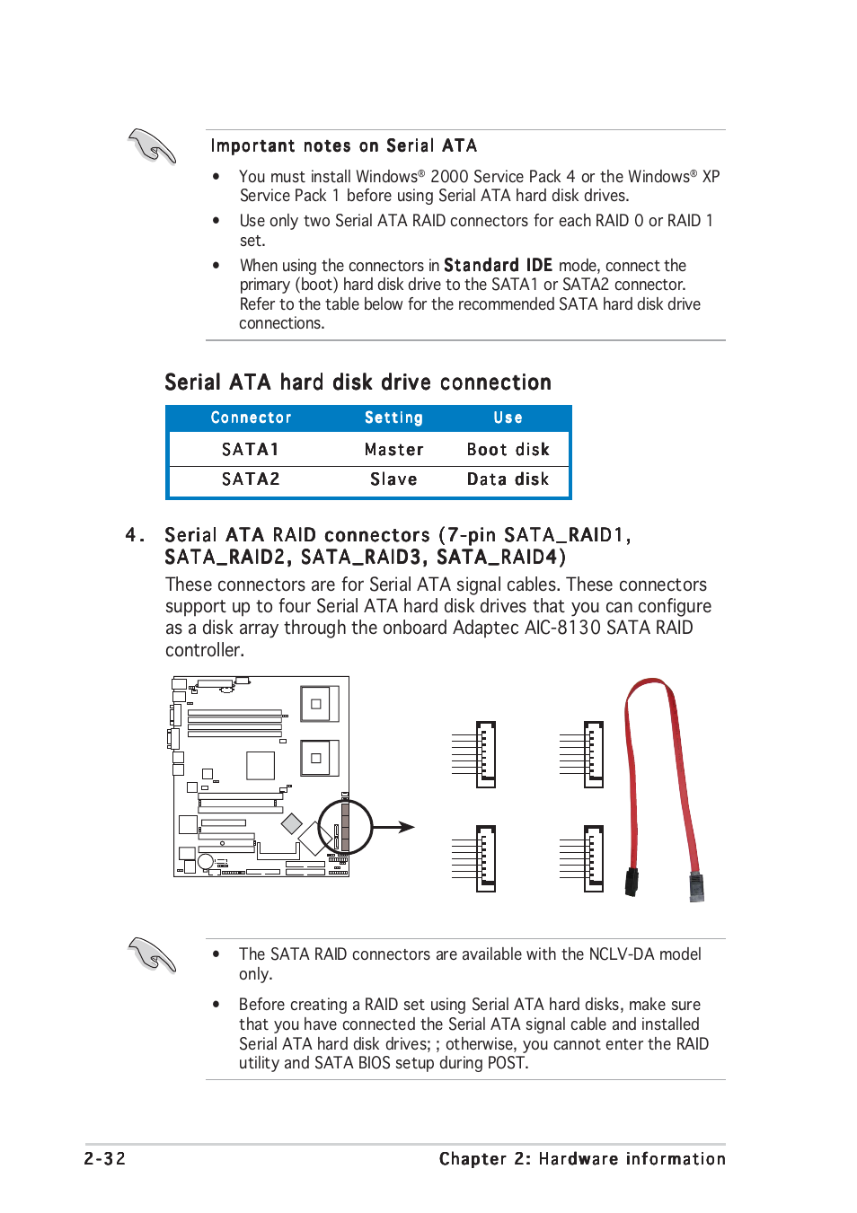 Serial ata hard disk drive connection | Asus NCLV-D User Manual | Page 52 / 104