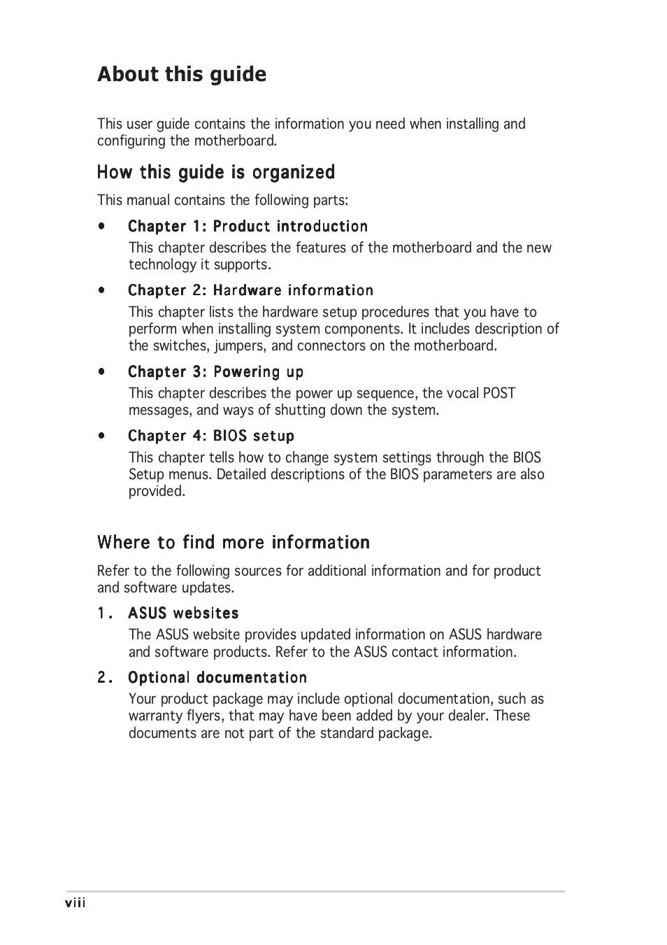 About this guide, How this guide is organized, Where to find more information | Asus NCLV-D User Manual | Page 8 / 104