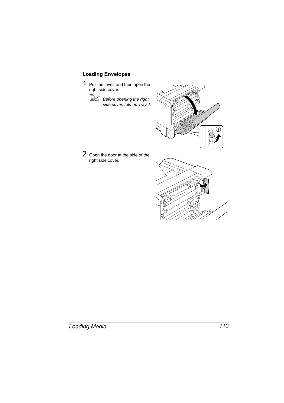 Loading envelopes, Loading envelopes 113 | Konica Minolta magicolor 5570 User Manual | Page 127 / 284