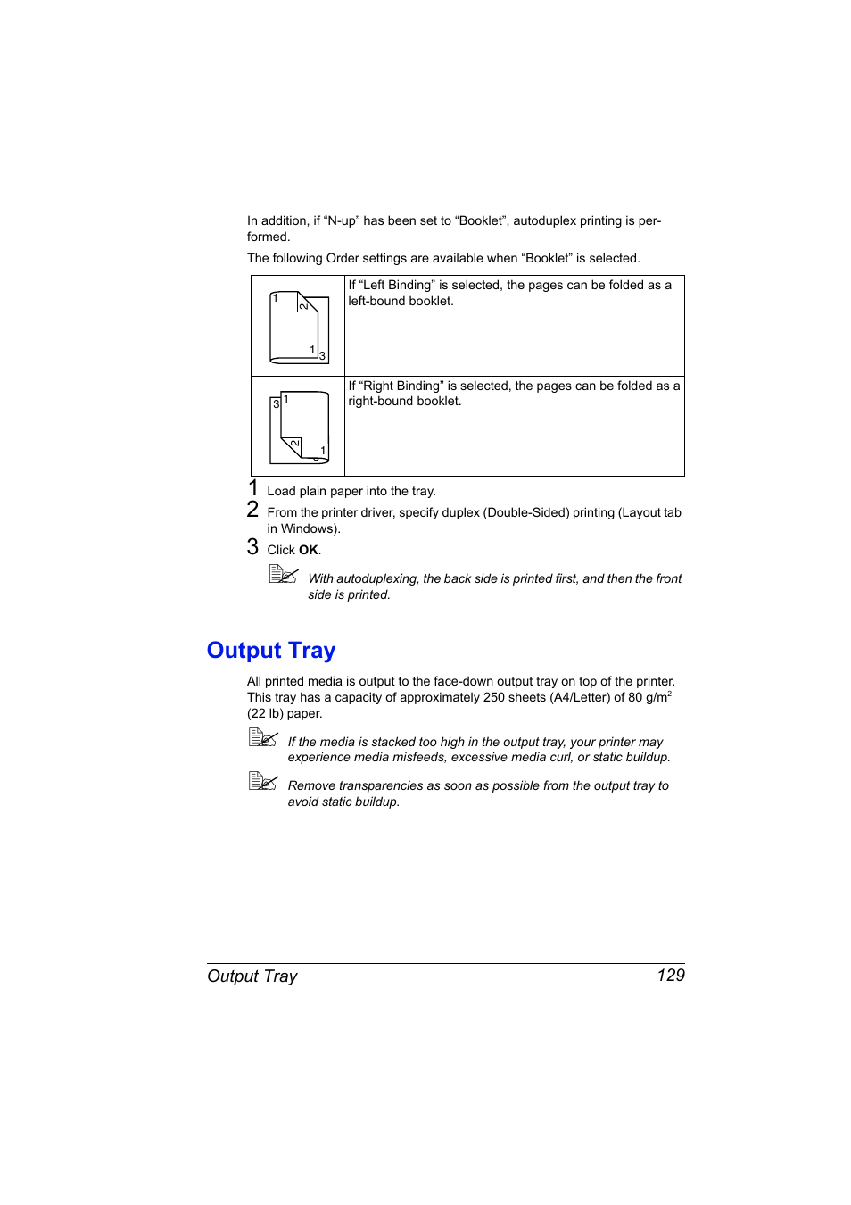 Output tray, Output tray 129 | Konica Minolta magicolor 5570 User Manual | Page 143 / 284