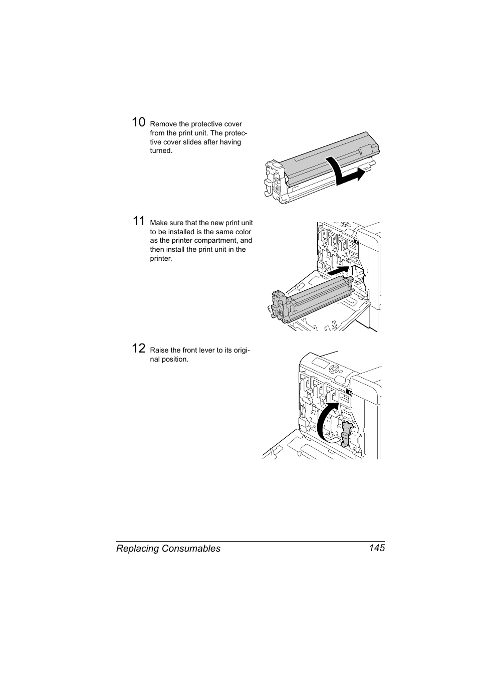 Replacing consumables 145 | Konica Minolta magicolor 5570 User Manual | Page 159 / 284