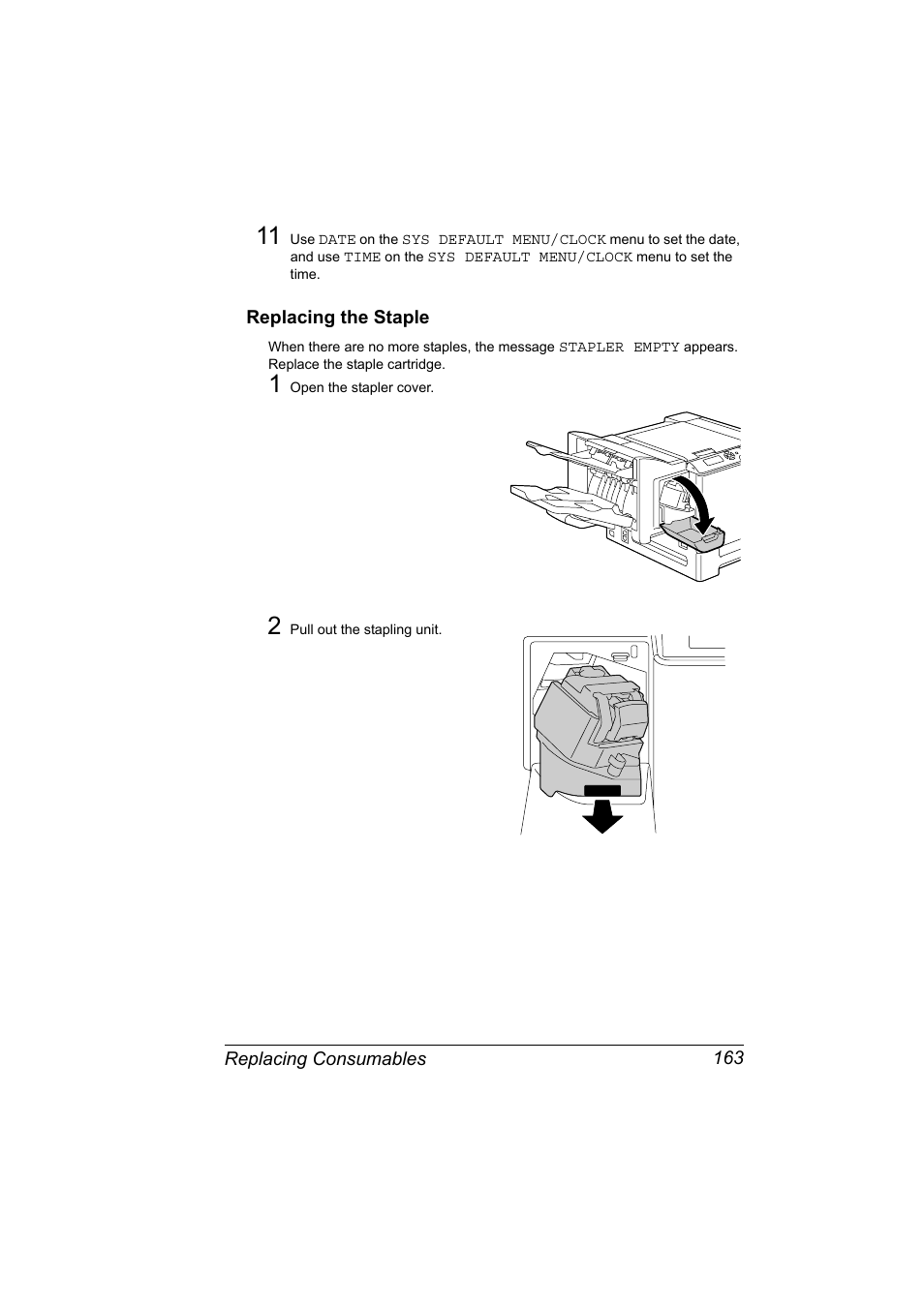 Replacing the staple, Replacing the staple 163 | Konica Minolta magicolor 5570 User Manual | Page 177 / 284