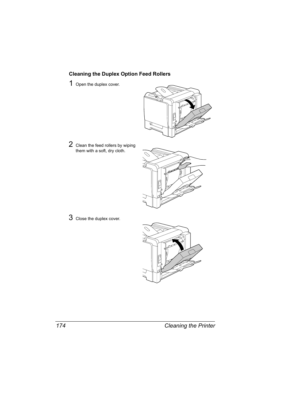 Cleaning the duplex option feed rollers, Cleaning the duplex option feed rollers 174 | Konica Minolta magicolor 5570 User Manual | Page 188 / 284